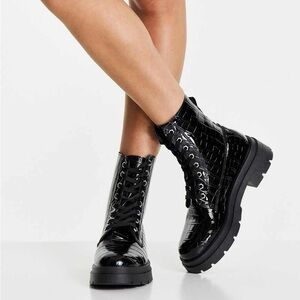 Topshop ‘Kali’ Croc-Embossed Moto Boots
